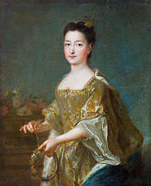 A painting depicting a young woman elegantly dressed in a flowing gold gown, exuding grace and sophistication.